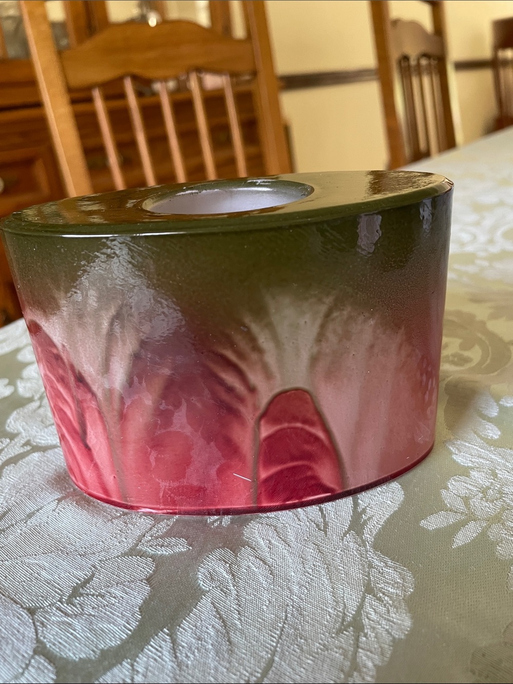 Handcrafted Pink and Green Glass Art Votive Holder